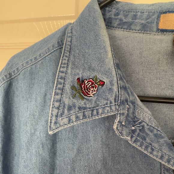 Vintage Just My Size Denim Button Down Shirt Size 18W/20W Embroidery Grandmacore - Picture 6 of 10